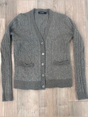Ralph Lauren Grey Cable Knit Button-Front Cardigan